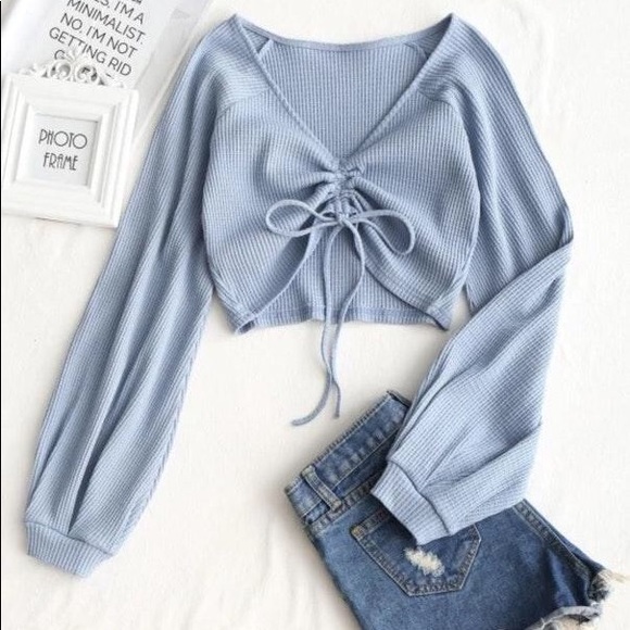 Zaful Sweaters - Baby Blue Cropped Sweater